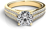 This image shows the setting with a 1.00ct round brilliant cut center diamond. The setting can be ordered to accommodate any shape/size diamond listed in the setting details section below.