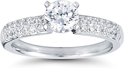 This image shows the setting with a 1.00ct round brilliant cut center diamond. The setting can be ordered to accommodate any shape/size diamond listed in the setting details section below.