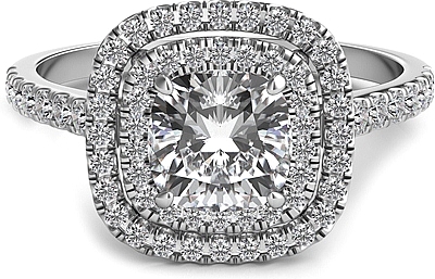 This image shows the setting with a 1.00ct cushion cut center diamond. The setting can be ordered to accommodate any shape/size diamond listed in the setting details section below.