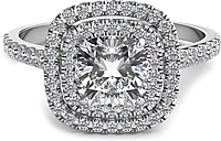 Double Row Pave Halo Diamond Engagement Ring