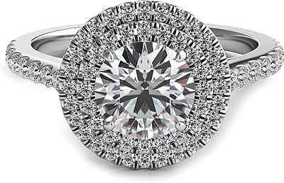 This image shows the setting with a 1.00ct round brilliant cut center diamond. The setting can be ordered to accommodate any shape/size diamond listed in the setting details section below.
