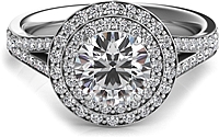 Double Row Round Halo Split Shank Engagement Ring