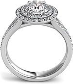 This image shows the setting with a 1.00ct round brilliant cut center diamond. The setting can be ordered to accommodate any shape/size diamond listed in the setting details section below.