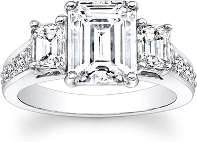 This image shows the setting with a 1.50ct emerald cut center diamond. The setting can be ordered to accommodate any shape/size diamond listed in the setting details section below.