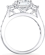 This image shows the setting with a 1.50ct emerald cut center diamond. The setting can be ordered to accommodate any shape/size diamond listed in the setting details section below.