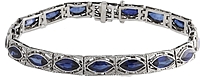 Estate 14k White Gold Blue Stone Filigree Bracelet