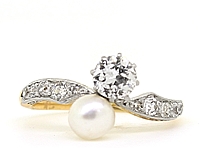 Estate Platinum/18k Yellow Gold Diamond & Pearl Ring