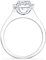 This image shows the setting with a 1.00ct round brilliant cut center diamond. The setting can be ordered to accommodate any shape/size diamond listed in the setting details section below.
