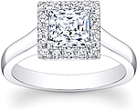 This image shows the setting with a 1.00ct princess cut center diamond. The setting can be ordered to accommodate any shape/size diamond listed in the setting details section below.
