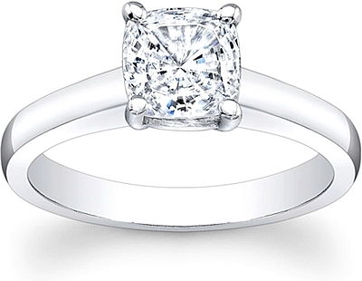 This image shows the setting with a 1.00ct cushion cut center diamond. The setting can be ordered to accommodate any shape/size diamond listed in the setting details section below.
