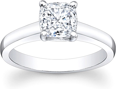 This image shows the setting with a 1.00ct cushion cut center diamond. The setting can be ordered to accommodate any shape/size diamond listed in the setting details section below.
