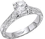 This image shows the setting with a 1.00ct round brilliant cut center diamond. The setting can be ordered to accommodate any shape/size diamond listed in the setting details section below.