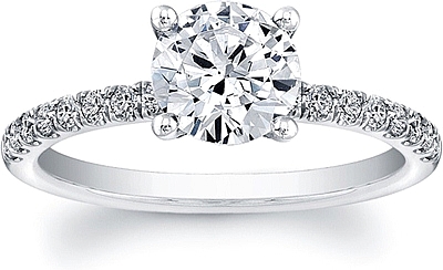 This image shows the setting with a 1.00ct round brilliant cut center diamond. The setting can be ordered to accommodate any shape/size diamond listed in the setting details section below. 