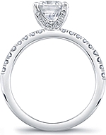 This image shows the setting with a 1.00ct round brilliant cut center diamond. The setting can be ordered to accommodate any shape/size diamond listed in the setting details section below. 