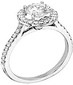 This image shows the setting with a 1.00ct round brilliant cut center diamond. The setting can be ordered to accommodate any shape/size diamond listed in the setting details section below.	