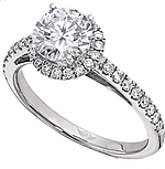 This image shows the setting with a 1.00ct round brilliant cut center diamond. The setting can be ordered to accommodate any shape/size diamond listed in the setting details section below. 