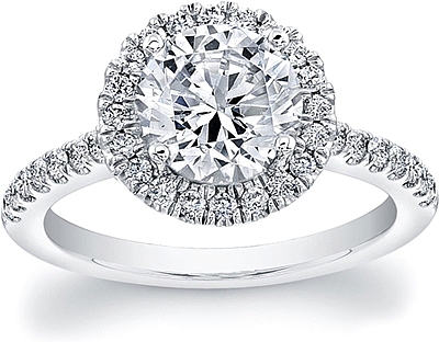 This image shows the setting with a 1.25 round brilliant cut center diamond. The setting can be ordered to accommodate any shape/size diamond listed in the setting details section below