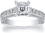 This image shows the setting with a 1.00ct asscher cut center diamond. The setting can be ordered to accommodate any shape/size diamond listed in the setting details section below.