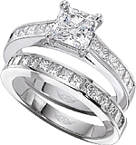 This image shows the setting with a 1.25ct princess cut center diamond. The setting can be ordered to accommodate any shape/size diamond listed in the setting details section below. The matching wedding band is sold separately.