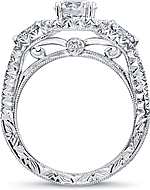 This image shows the setting with a 1.25ct brilliant round cut center diamond. The setting can be ordered to accommodate any shape/size diamond listed in the setting details section below.