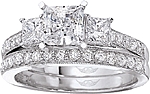 This image shows the setting with a 1.00ct princess cut center diamond. The setting can be ordered to accommodate any shape/size diamond listed in the setting details section below. The matching wedding band is sold separately.