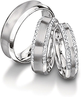 Shown here in 7.0mm, 6.00mm with diamonds, and 4.5mm wide with diamonds; Each sold separately.
