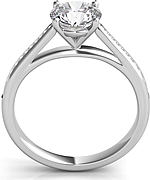 This image shows the setting with a 1.00ct round brilliant cut center diamond. The setting can be ordered to accommodate any shape/size diamond listed in the setting details section below.