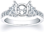 This image shows the setting with a basket made to hold a 1.00ct round brilliant cut center diamond. The setting can be ordered to accommodate any shape/size diamond listed in the setting details section below.