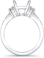 This image shows the setting with a basket made to hold a 1.00ct round brilliant cut center diamond. The setting can be ordered to accommodate any shape/size diamond listed in the setting details section below.