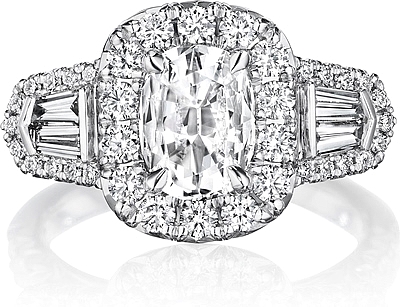 This image shows the setting with a 1.00ct cushion cut center diamond. The setting can be ordered to accommodate any shape/size diamond listed in the setting details section below.