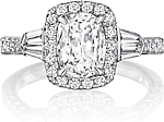 This image shows the setting with a 1.50ct cushion cut center diamond. The setting can be ordered to accommodate any shape/size diamond listed in the setting details section below.