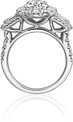 This image shows the setting with a 1.00ct oval cut center diamond. The setting can be ordered to accommodate any shape/size diamond listed in the setting details section below.

