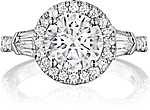 This image shows the setting with a 1.00ct round brilliant cut center diamond. The setting can be ordered to accommodate any shape/size diamond listed in the setting details section below.
