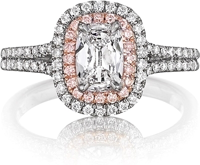 This image shows the setting with a 1.00ct cushion cut center diamond. The setting can be ordered to accommodate any shape/size diamond listed in the setting details section below.