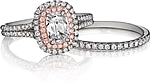 This image shows the setting with a 1.00ct cushion cut center diamond. The setting can be ordered to accommodate any shape/size diamond listed in the setting details section below. Matching band sold separately.