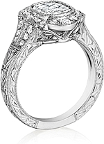 This image shows the setting with a 1.50ct cushion cut center diamond. The setting can be ordered to accommodate any shape/size diamond listed in the setting details section below.