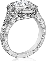 This image shows the setting with a 1.00ct round brilliant cut center diamond. The setting can be ordered to accommodate any shape/size diamond listed in the setting details section below.