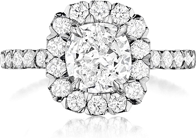 This image shows the setting with a 1.50ct cushion cut center diamond. The setting can be ordered to accommodate any shape/size diamond listed in the setting details section below.