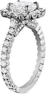 This image shows the setting with a 1.50ct cushion cut center diamond. The setting can be ordered to accommodate any shape/size diamond listed in the setting details section below.