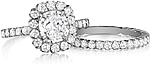 This image shows the setting with a 1.50ct cushion cut center diamond. The setting can be ordered to accommodate any shape/size diamond listed in the setting details section below. Shown with the matching wedding band; sold separately.