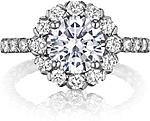 This image shows the setting with a 1.00ct round brilliant cut center diamond. The setting can be ordered to accommodate any shape/size diamond listed in the setting details section below.