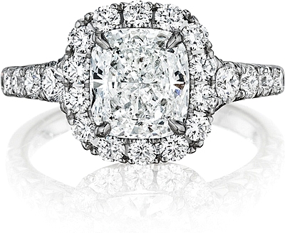 This image shows the setting with a 1.00ct cushion cut center diamond. The setting can be ordered to accommodate any shape/size diamond listed in the setting details section below.