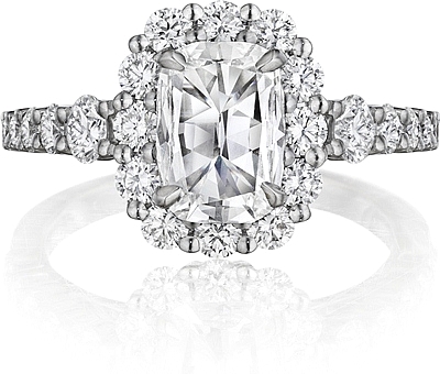 This image shows the setting with a 1.00ct cushion cut center diamond. The setting can be ordered to accommodate any shape/size diamond listed in the setting details section below.