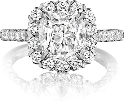 This image shows the setting with a 1.50ct cushion cut center diamond. The setting can be ordered to accommodate any shape/size diamond listed in the setting details section below.