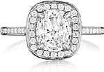 This image shows the setting with a 2.00ct cushion cut center diamond. The setting can be ordered to accommodate any shape/size diamond listed in the setting details section below.
