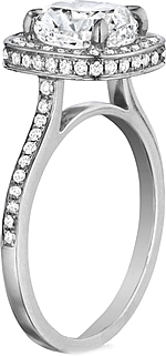 This image shows the setting with a 2.00ct cushion cut center diamond. The setting can be ordered to accommodate any shape/size diamond listed in the setting details section below.
