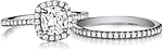 This image shows the setting with a 1.00ct cushion cut center diamond. The setting can be ordered to accommodate any shape/size diamond listed in the setting details section below. Shown with the matching wedding band; Sold separately.
