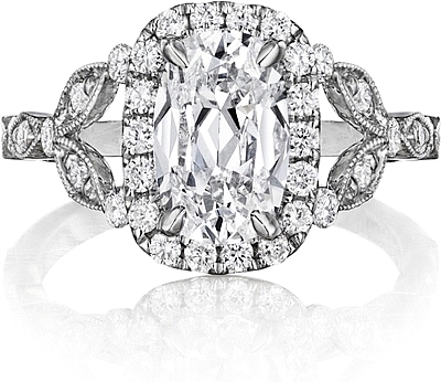 This image shows the setting with a 1.25ct cushion cut center diamond. The setting can be ordered to accommodate any shape/size diamond listed in the setting details section below.