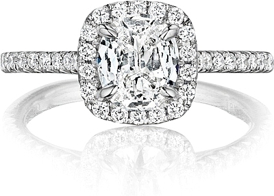 This image shows the setting with a 1.50ct cushion cut center diamond. The setting can be ordered to accommodate any shape/size diamond listed in the setting details section below.