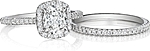 This image shows the setting with a 1.50ct cushion cut center diamond. The setting can be ordered to accommodate any shape/size diamond listed in the setting details section below. Shown with the matching wedding band; Sold separately.